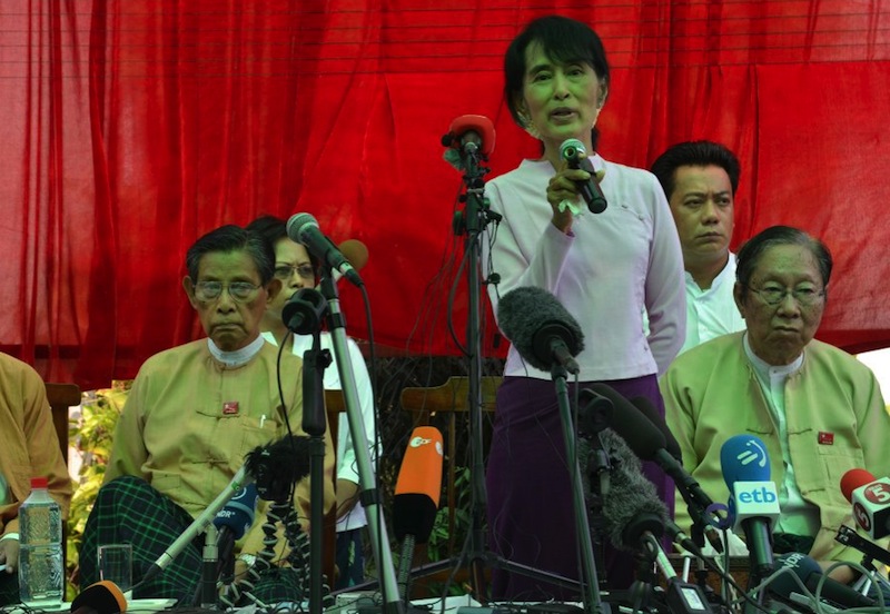 Aung San Suu Kyi speaks at the  NLD ( National League for Democracy ) bi-election Press conference