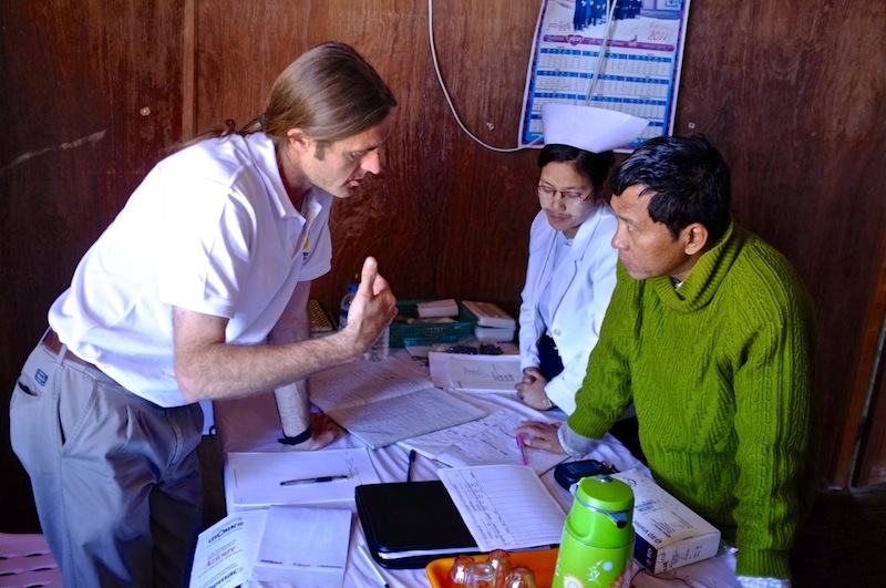 Public health scientist Steve Nygaard collecting data from colleagues at Falam Eye Centre