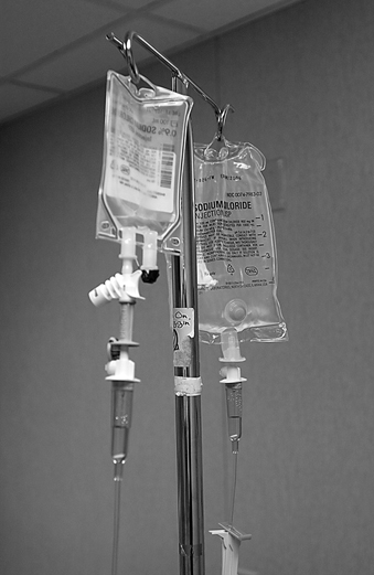 The IV bags have a saline solution for cooling.
