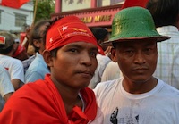 NLD supporters in the street of Rangoon